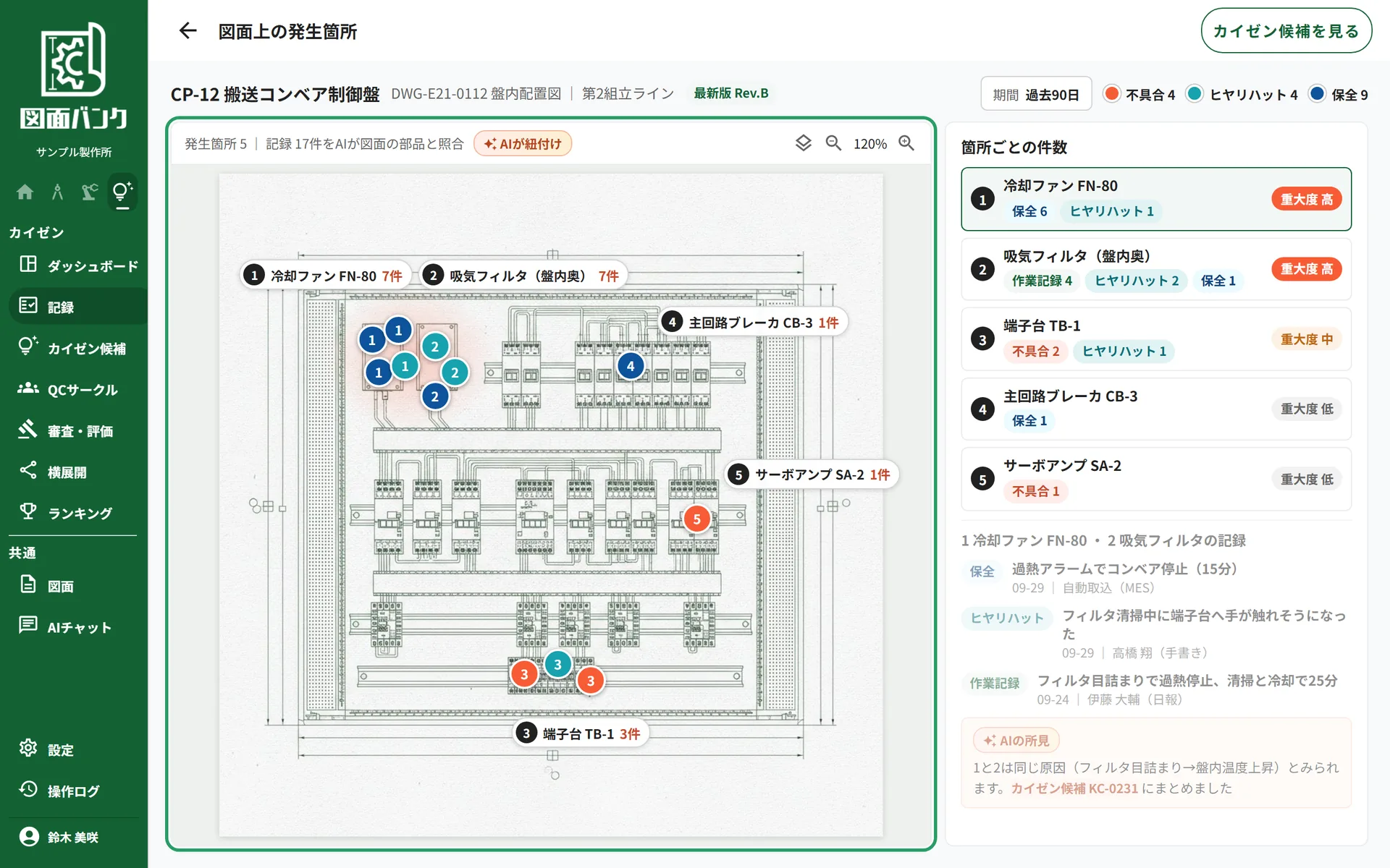 図面の上に発生箇所を表示