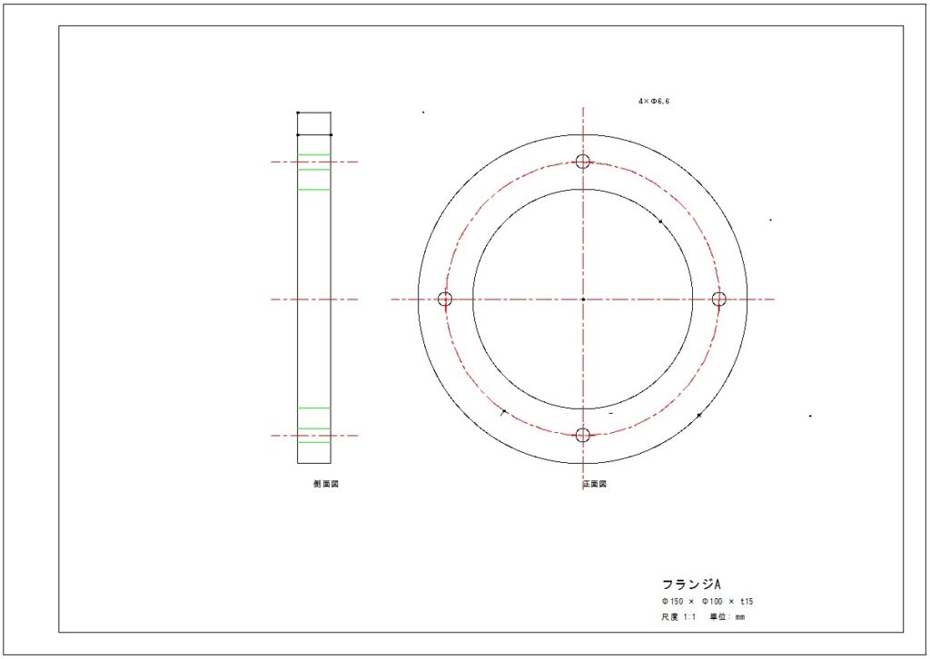 DXFで出力されたフランジAの図面
